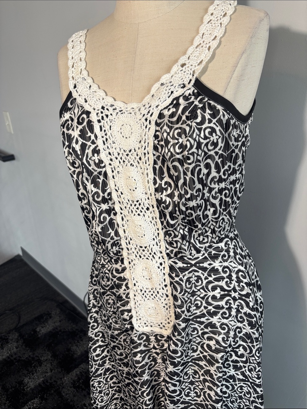 Women's Black & White Crochet-Trim Sundress